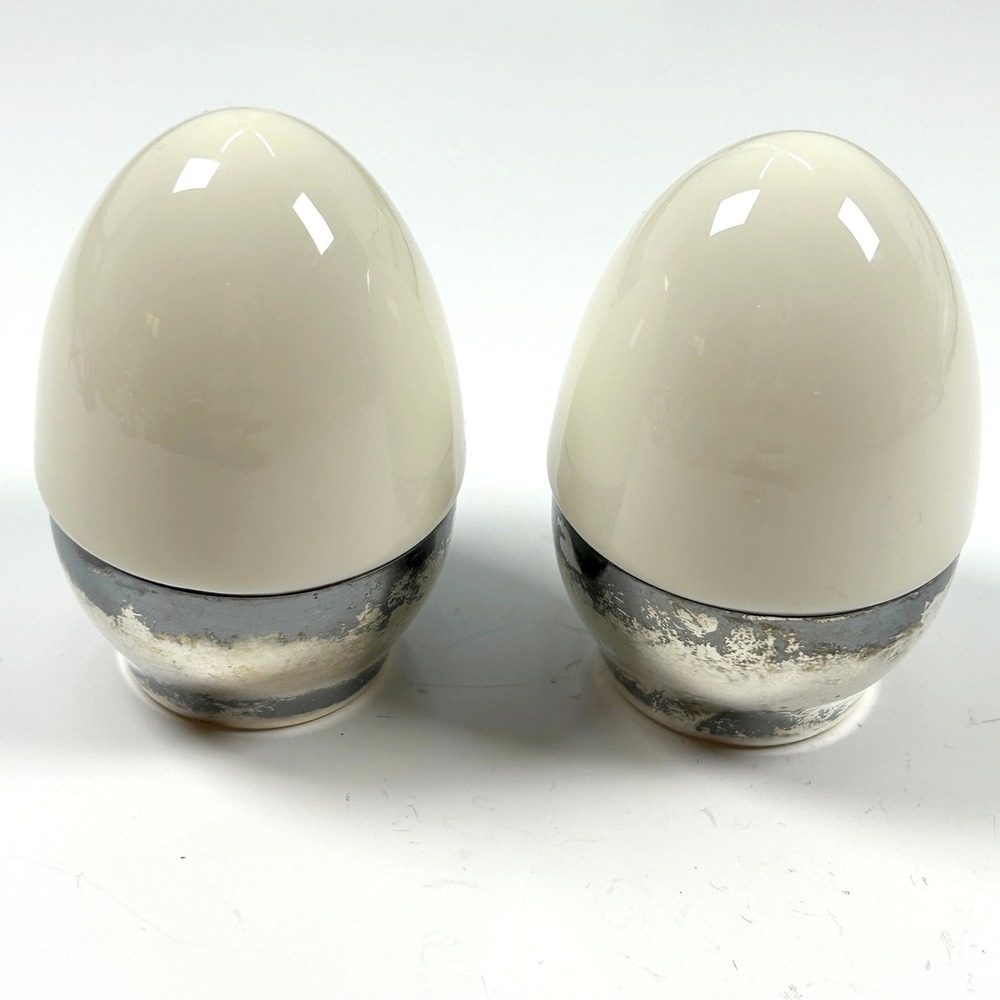 Towle Sterling Silver & Lenox Porcelain Egg Vintage Salt & Pepper Shakers #461 - Picture 7 of 8